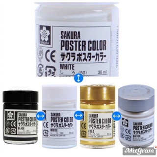 [update màu 2020] Màu Sakura poster dạng hũ 30ml 🖌🌸 màu trắng - đen cơ bản và màu nhũ vàng - nhũ bạc ✨✨