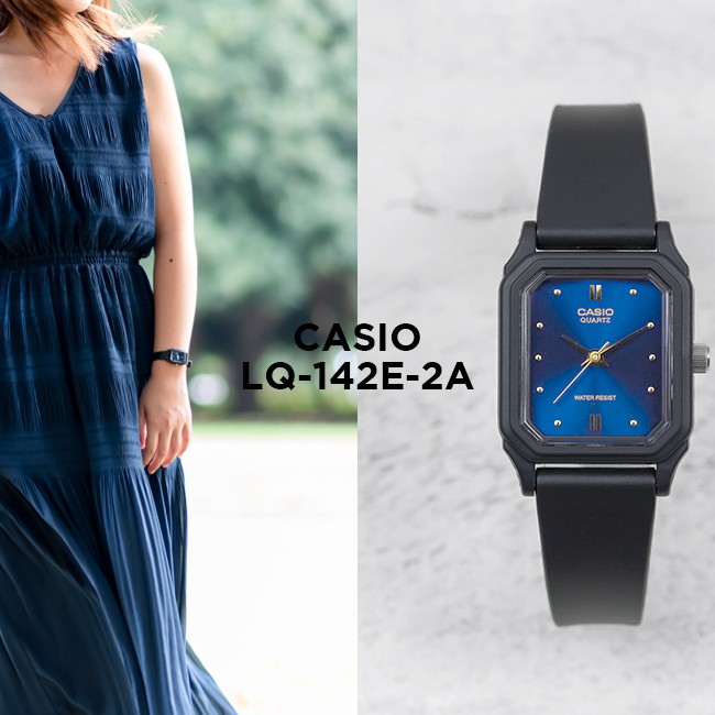 Đồng hồ nữ Casio LQ-142E-2ADF Chính hãng - Dây nhựa đen mặt xanh