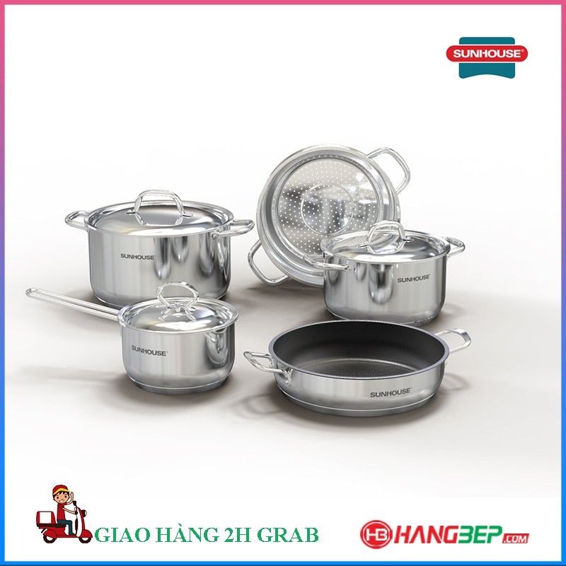 Bộ 5 món nồi chảo inox 5 đáy Sunhouse SHG995_ sản phẩm mới ra mắt 25.3.2021