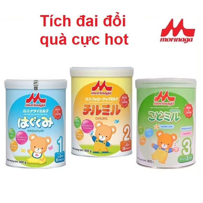 Sữa Morinaga hộp 850g cho bé chính hãng, tích đai đổi quà