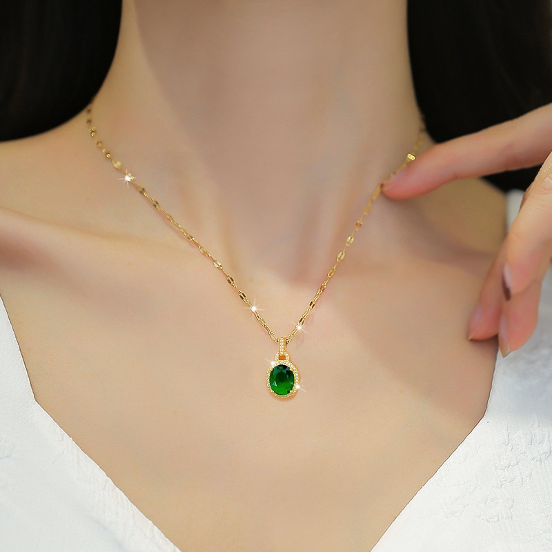 Dây Chuyền Thép Titan Đính Đá Zircon Hình Giọt Nước Sang Trọng Cho Nữ