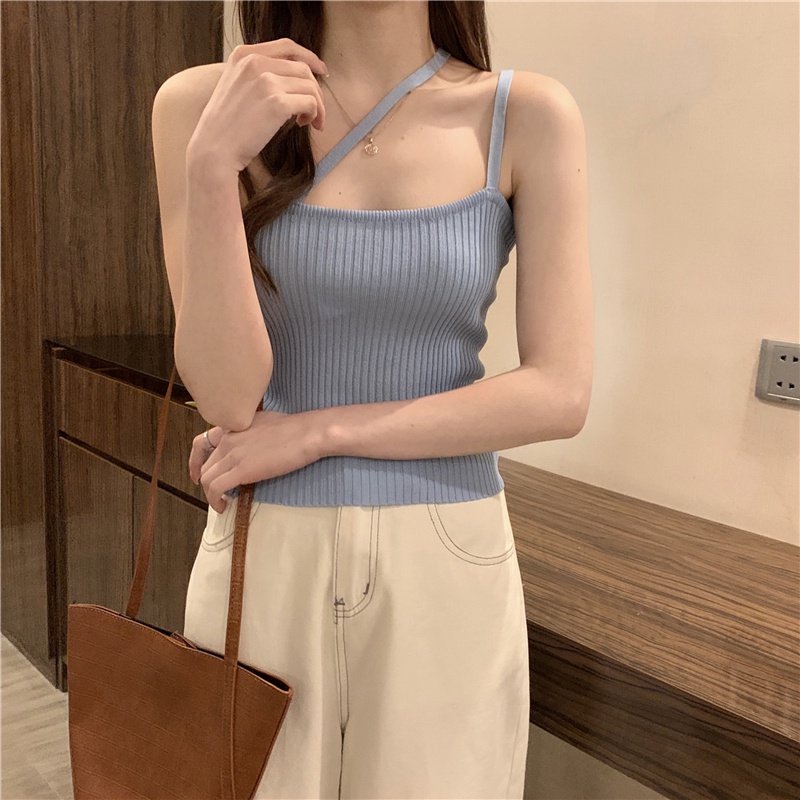 Xiaozhainv Áo hai dây dệt kim phong cách Hàn Quốc 5 màu tùy chọn cho nữ