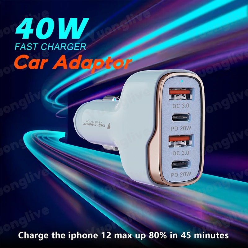 Tẩu Sạc Xe Hơi 4 Cổng USB Type C 40W Phù Hợp Với Mọi Loại Xe Buýt