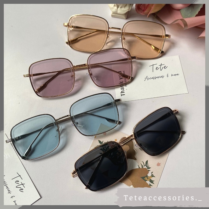 Kính râm mát gọng kim loại chữ nhật chống tia uv thời trang trendy cho nam và nữ