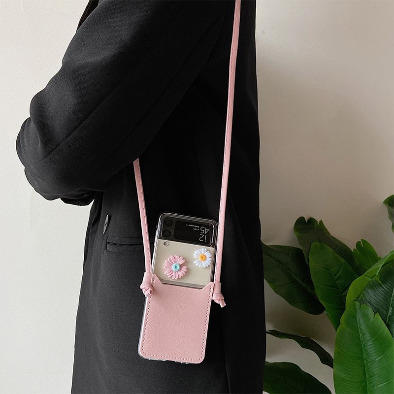 Ốp trong suốt Z Flip 3 / Z Flip 4 có bao da Đựng thẻ, dây đeo chéo cho Samsung Z Flip3 / ZFlip3 / Z Flip4/ ZFlip4