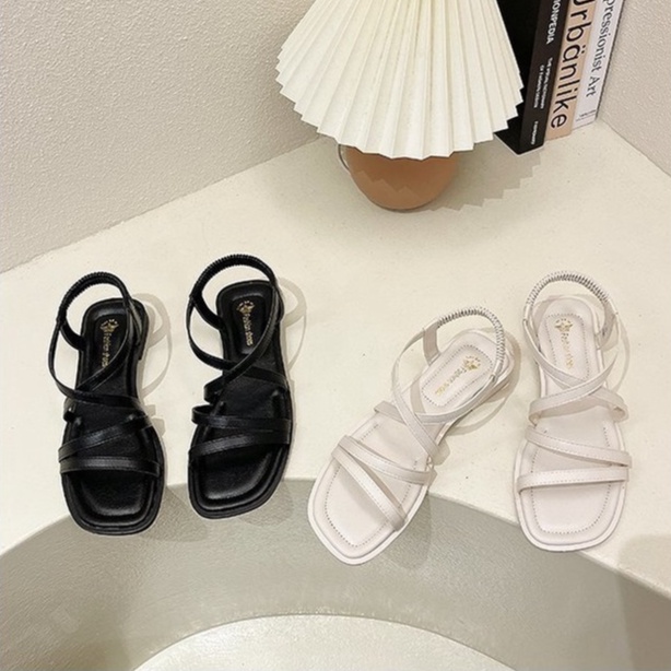 Giày Sandal Nữ Ulzzang Vintage, Dép Quai Hậu Da Dây Mảnh Đan Chéo Đế Cao 2cm Trắng/Đen Hàn Quốc - Iclassy_shoes