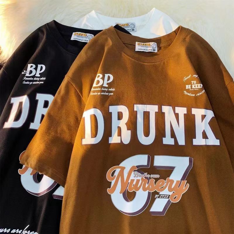 Áo thun FASHMILY 100% cotton tay ngắn cổ tròn dáng rộng in họa tiết thời trang mùa hè phong cách Hàn Quốc cho nữ