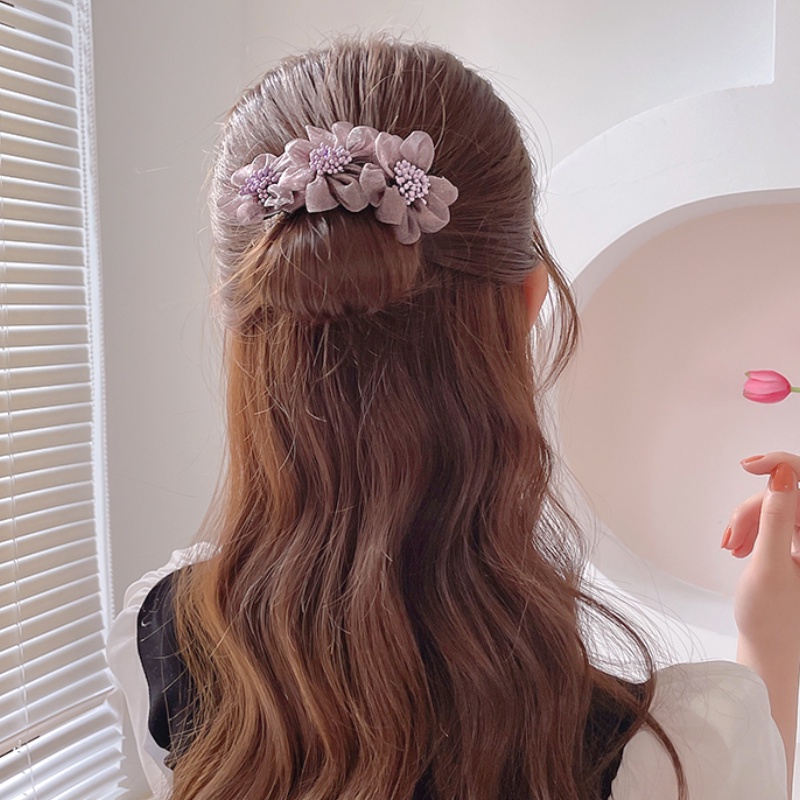 Thanh kẹp tóc búi tóc gắn bông hoa thời trang nữ