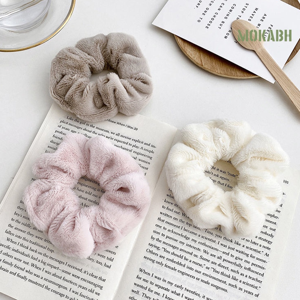 Dây Cột Tóc Vải Lông Mềm Màu Trơn Giữ Ấm Mùa Đông Cho Nữ