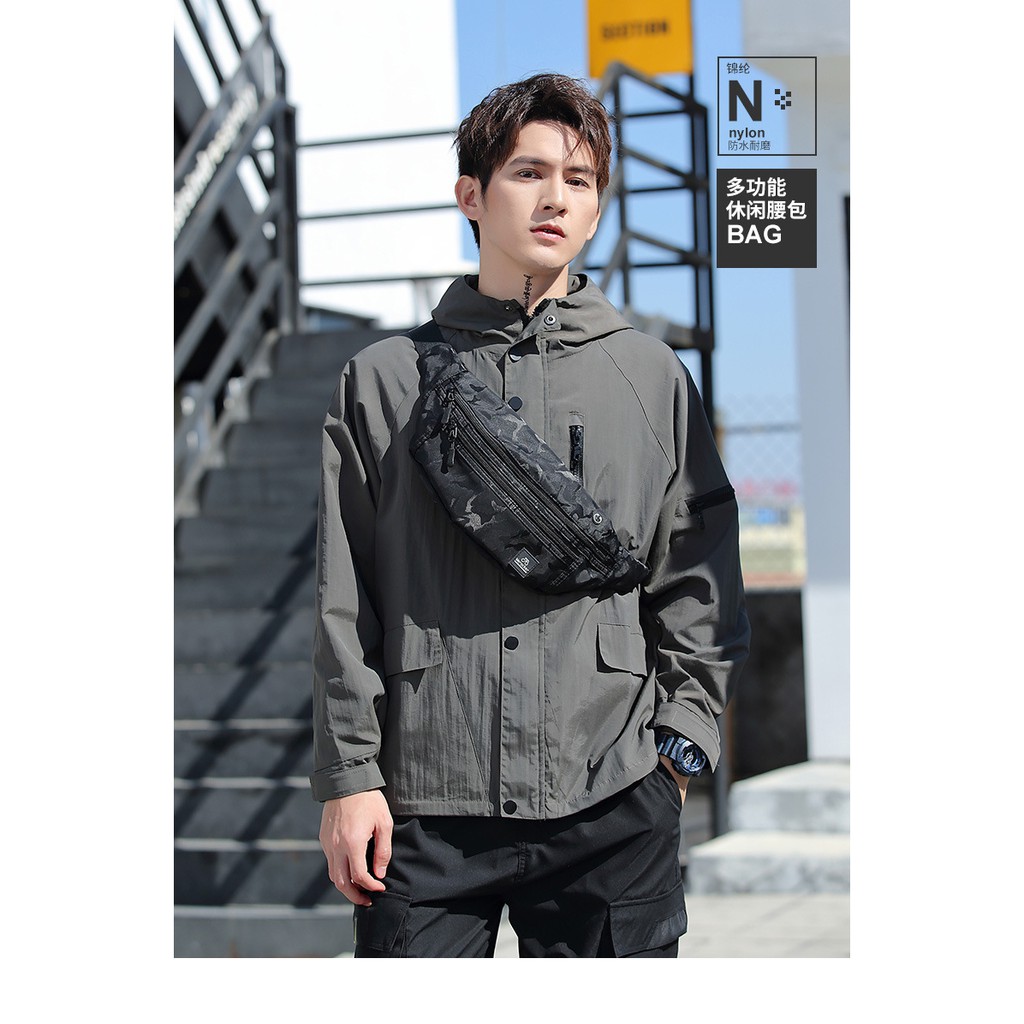Túi đeo hông vải oxford kết hợp nylon họa tiết rằn ri thời trang cao cấp cho nam | BigBuy360 - bigbuy360.vn