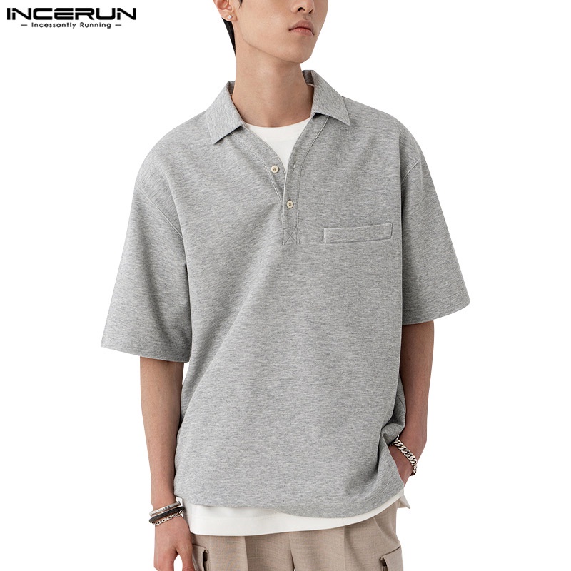 Áo thun polo INCERUN tay ngắn màu sắc tinh khiết thời trang mùa hè cho nam