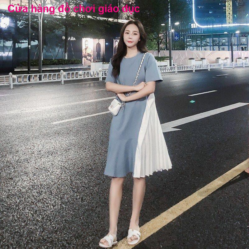 Váy bà bầu mùa hè suông dài không theo quy luật Thời trang phiên bản Hàn Quốc thượng của mẹ sành điệu thun