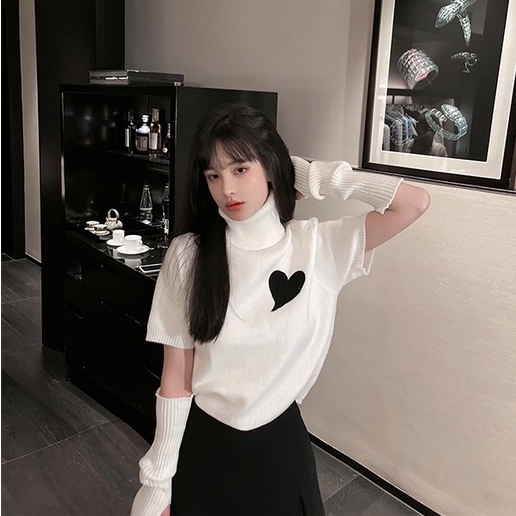 Áo sweater ZHELIHANGFEI dệt kim cổ lọ kiểu tay áo có thể tháo rời được phong cách hoàng gia phương Tây