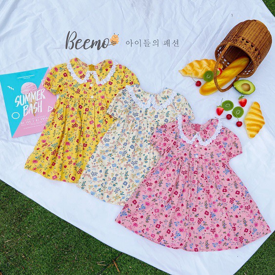 Váy mùa hè hoạ tiết hoa nhí, đầm thô mềm dễ thương cho bé gái