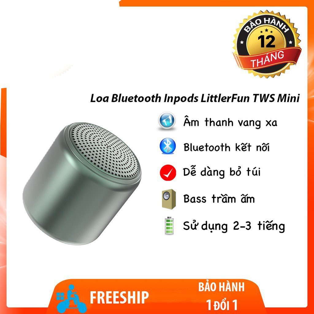 Loa bluetooth mini GROWNTECN TWS V5.0 siêu nhỏ bass chuẩn kết nối 2 loa