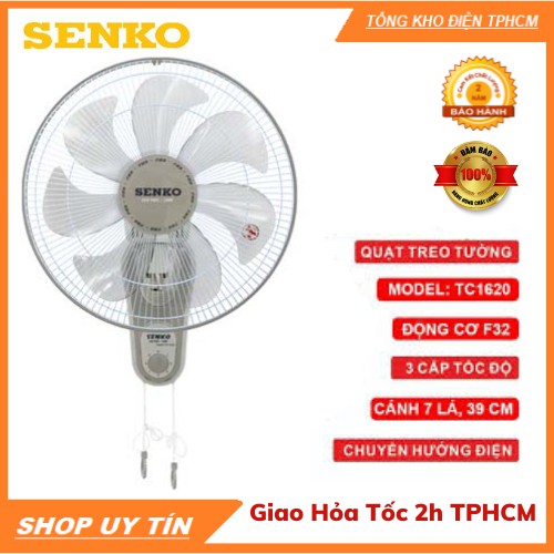 [Mã ELHA22 giảm 5% đơn 300K] Quạt Senko Treo Tường TC1620 65W - Quạt Senko 2 Dây 7 Cánh Chính Hãng Senko - BH 24 tháng