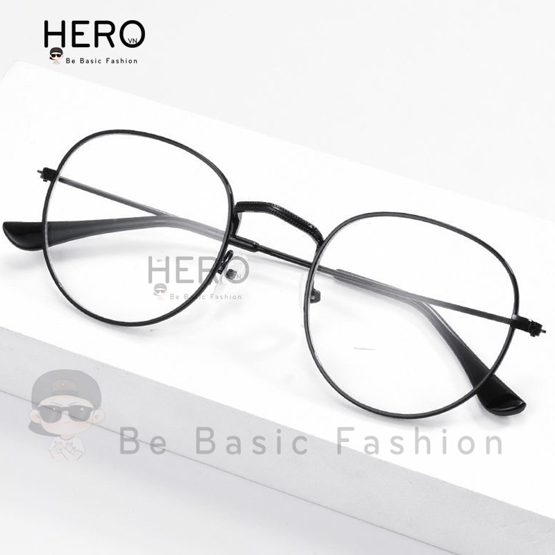 Kính Nobita Ulzzang Thời Trang Hàn Quốc, Kính Không Độ Giả Cận Gọng Oval Màu Đen HERO KM01 | BigBuy360 - bigbuy360.vn