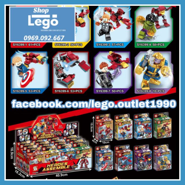 Xếp hình Thanos đại chiến Iron man Thor Hulk Ant-Man Hawkeye Captain Marvel Lego Minifigures Sy6399