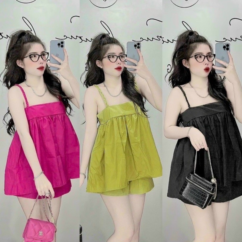 set bộ đùi áo 2 dây babydoll dây đan - C7A080