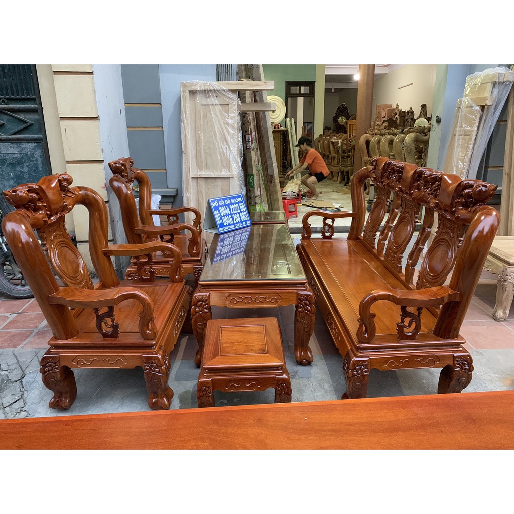 Bộ bàn ghế giả cổ trạm quốc đào gỗ gõ đỏ,kate