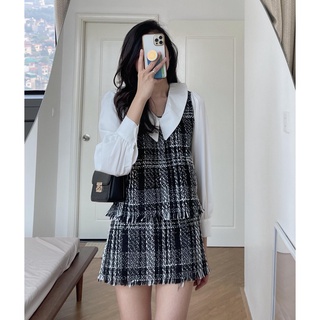 Audrey Set dạ tweed phối cổ peterpan tay bồng 583