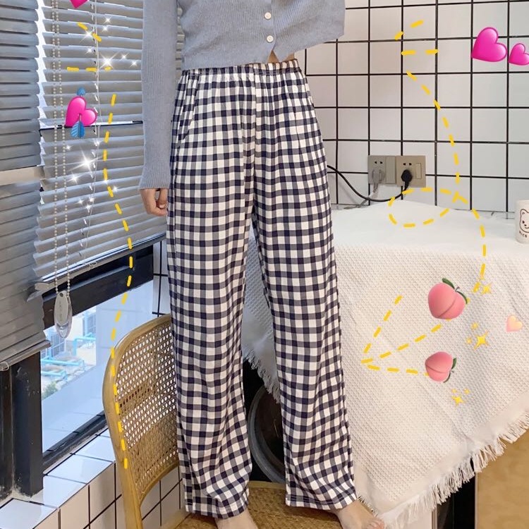 Quần Ngủ Cotton Dáng Rộng Họa Tiết Sọc Caro Phong Cách Hàn Quốc Thời Trang Cho Nữ | BigBuy360 - bigbuy360.vn