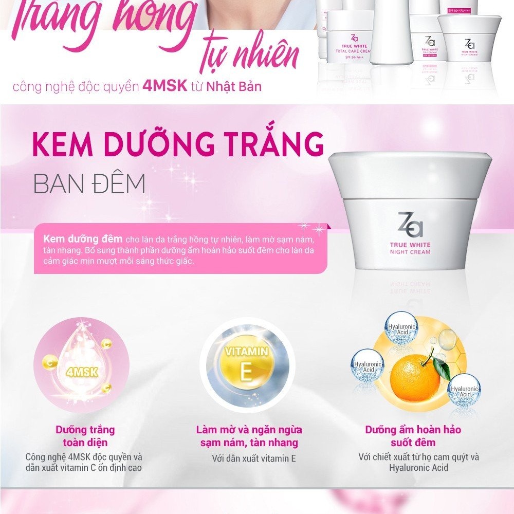 Kem Dưỡng Trắng Da Ban Đêm ZA True White Ex 40g