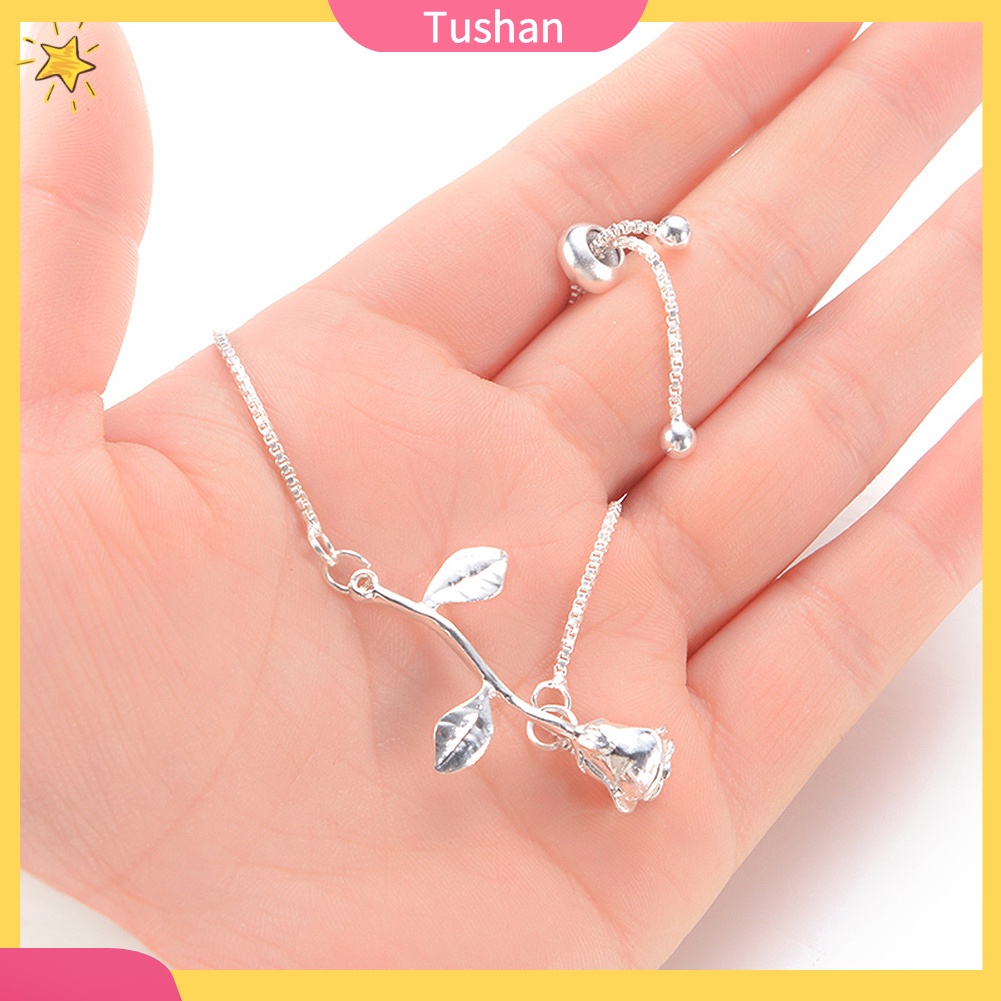 TUSH_Elegant Rose Pendant Wristband Bracelet Adjustable Bangle Women Jewelry Gift