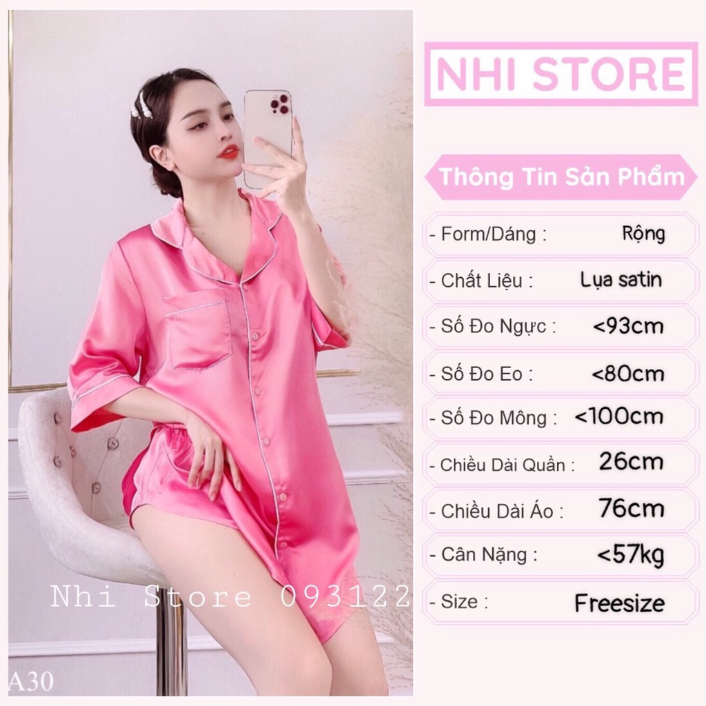 ( Freeship 50k ) Đầm Ngủ Pijama Lụa Satin Tay Lửng Kèm Quần Ngắn Sexy Feesize Dưới 57kg