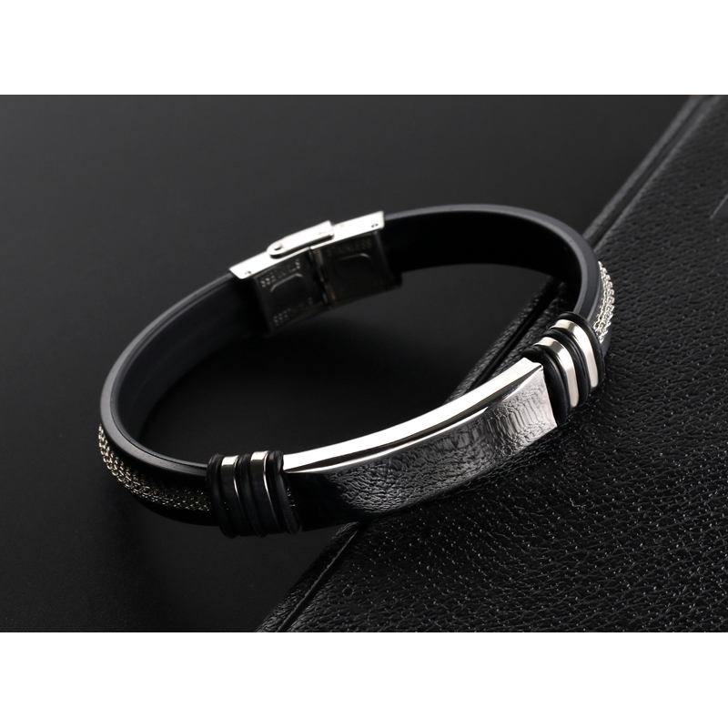 Vòng Tay Cao Su Phối Thép Không Gỉ Thời Trang 2021