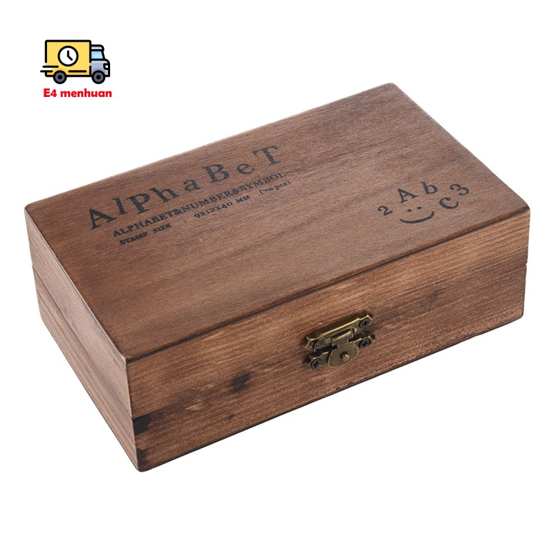 Pack of 70pcs Rubber Stamps Set Vintage Wooden Box Case Alphabet Letters Number Craft