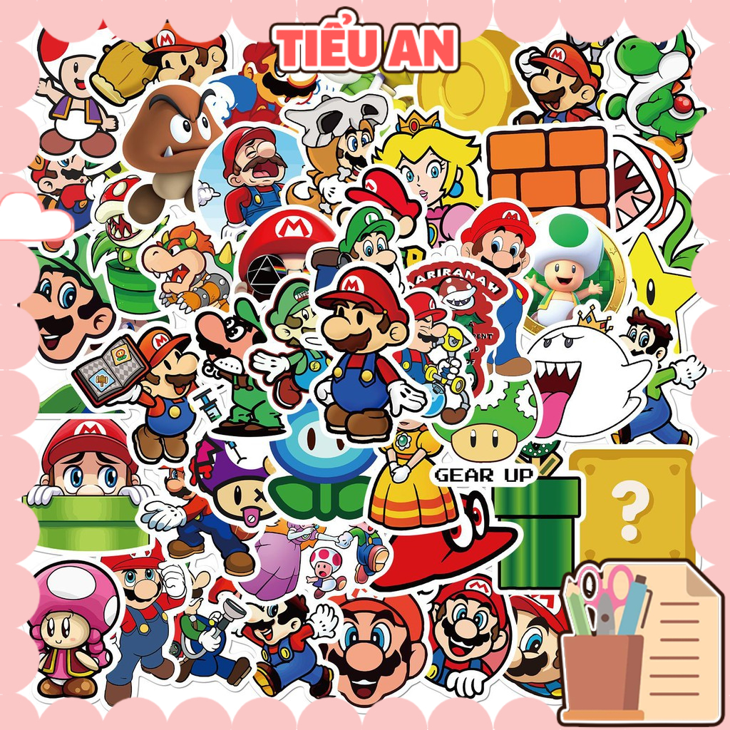 H110 - Sticker Nấm Mario - PVC/ Hình dán Chống nước Mũ bảo hiểm Vali Laptop Điện thoại