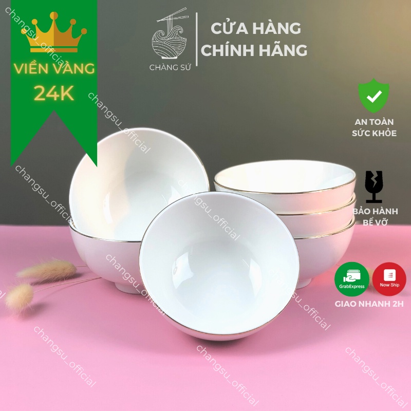 Bát cơm viền vàng thật 12k sang trọng sứ Minh Châu - Vỡ 1 đổi 1