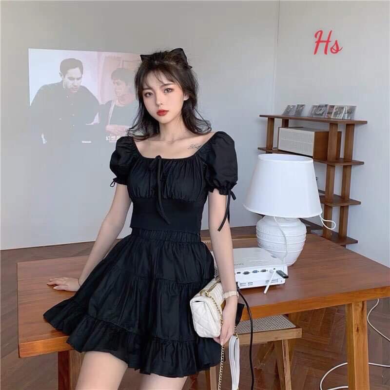 Sét váy tầng áo trễ vai HS6