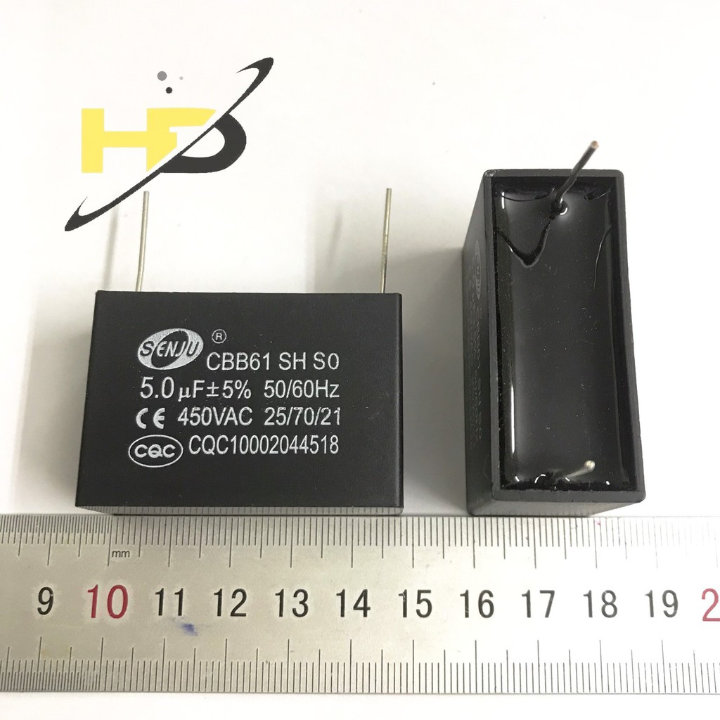 Tụ Quạt 5uF 450VAC Chân Hàn Mạch PCB CBB61, Tụ Quạt Điều Hòa Hơi Nước