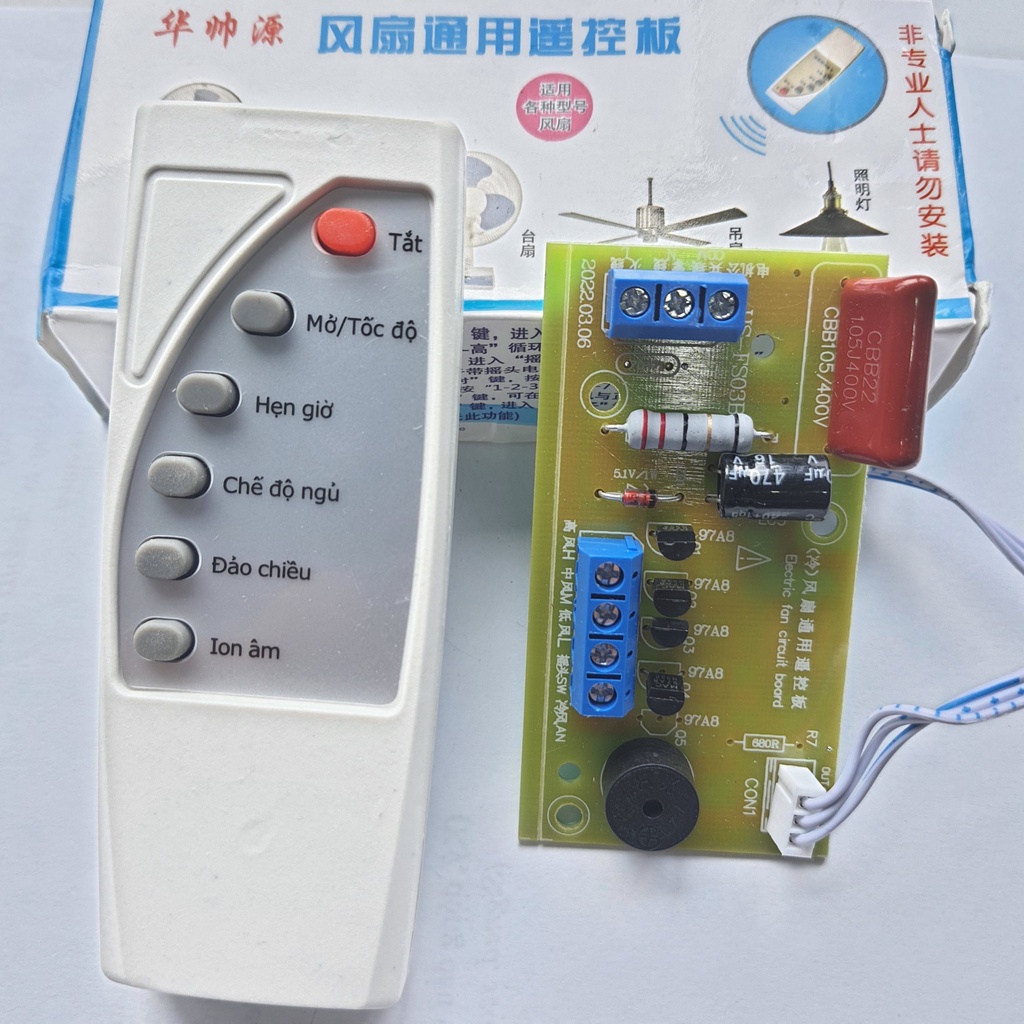 Bộ vỉ mạch quạt điều khiển từ xa cho quạt có kèm remote 2020 BẢN TIẾNG VIỆT 6 NÚT