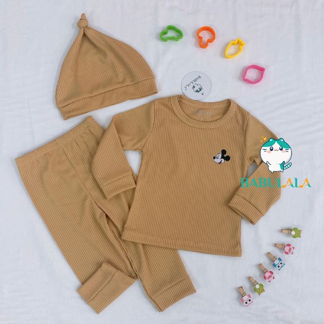 Đồ Bộ Dài Tay Thun Gân Tăm  BABULALA Cho Bé Gái,Trai Kèm Mũ Củ Tỏi-Set Bộ Len Tăm Giữ Nhiệt 0 1 2 3 4 5 Tuổi LT02