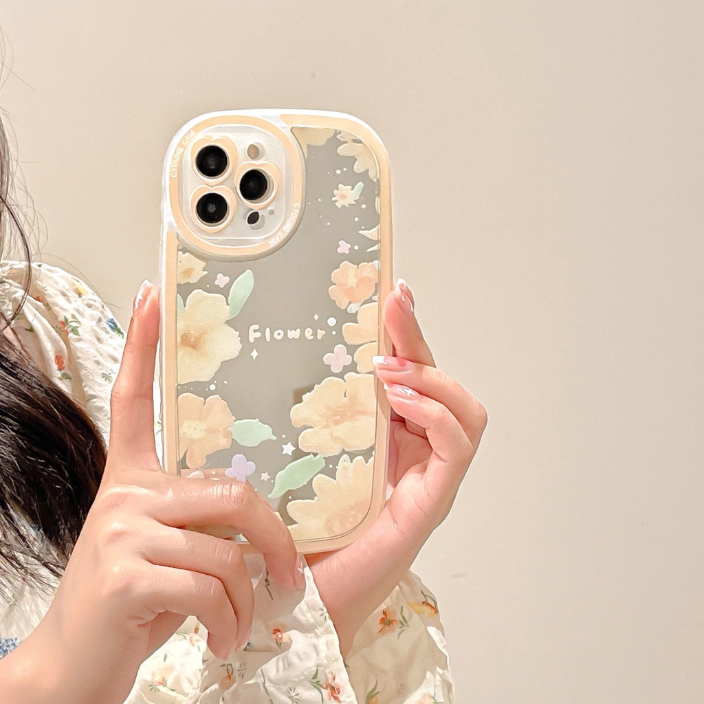 Ốp Điện Thoại Họa Tiết Hoa Màu Vàng Chống Sốc Gắn Gương Trang Điểm Cho iPhone 13pro max 12 11 xs xr