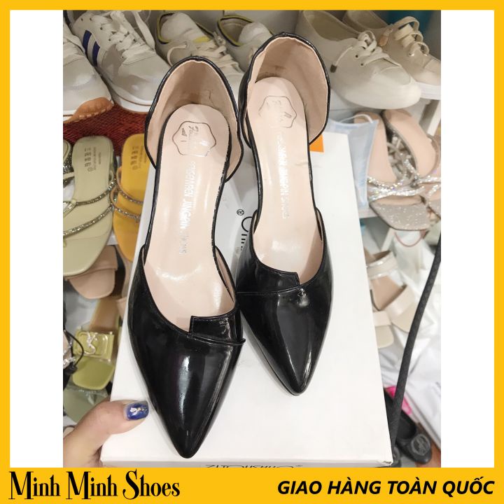 💝Siêu Sale💝 Giày Cao Gót 5P Mũi Nhọn Hở Gót Xinh Xắn, Dễ Phối Đồ, Đi Lên Chắc Chân - Màu đen/hồng