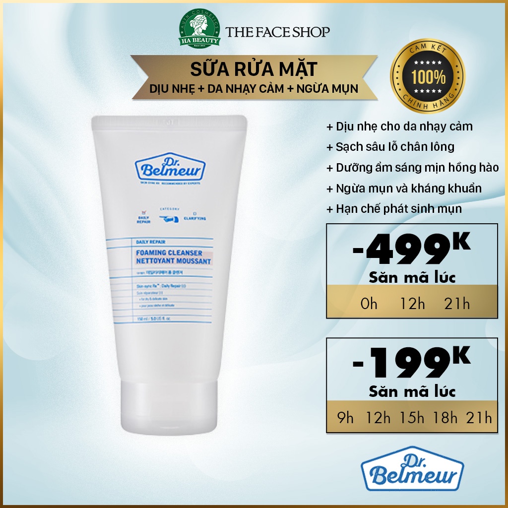 Sữa rửa mặt cho da nhạy cảm The Face Shop Dr Belmeur Daily Repair Foam Cleanser 150ml ngừa mụn cấp ẩm sạch sâu Hà Beauty