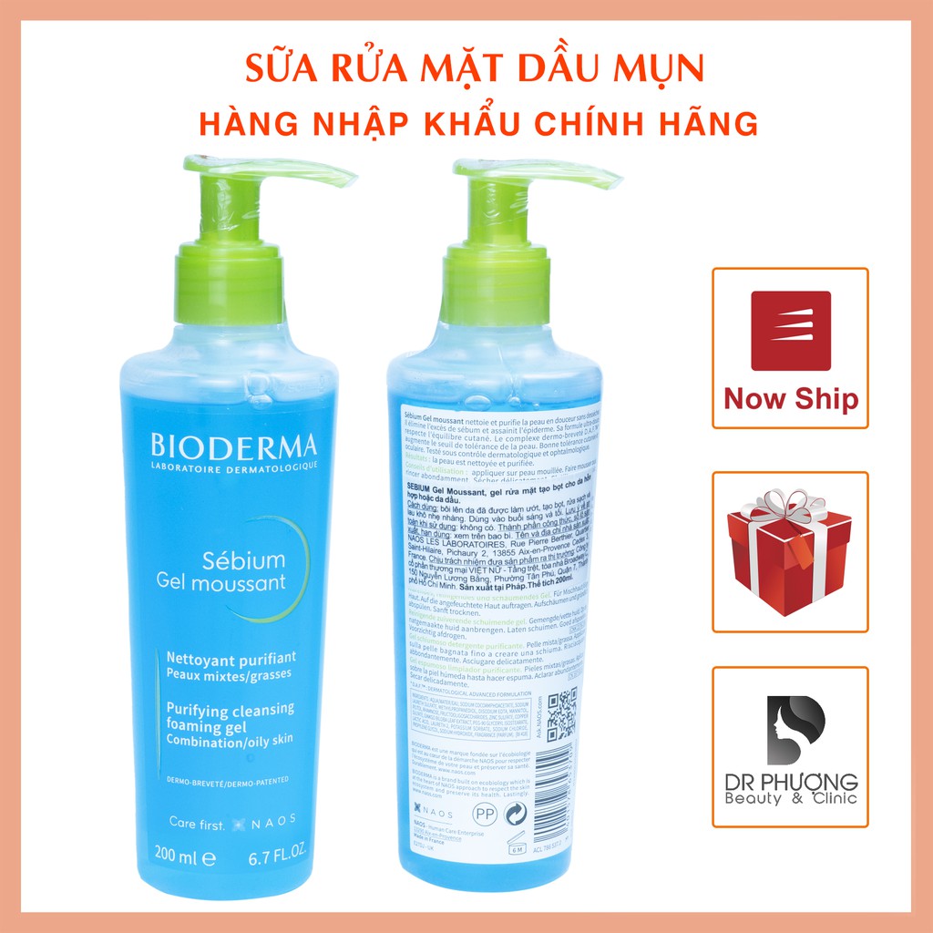 [CÓ BILL] Sữa rửa mặt cho da dầu mụn Bioderma Gel Moussant  200ml