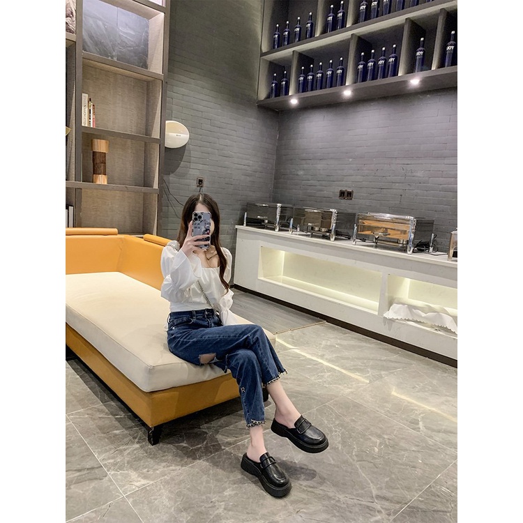 Giày Muller Mũi Vuông Phong Cách Retro Nhật Bản Hợp Thời Trang