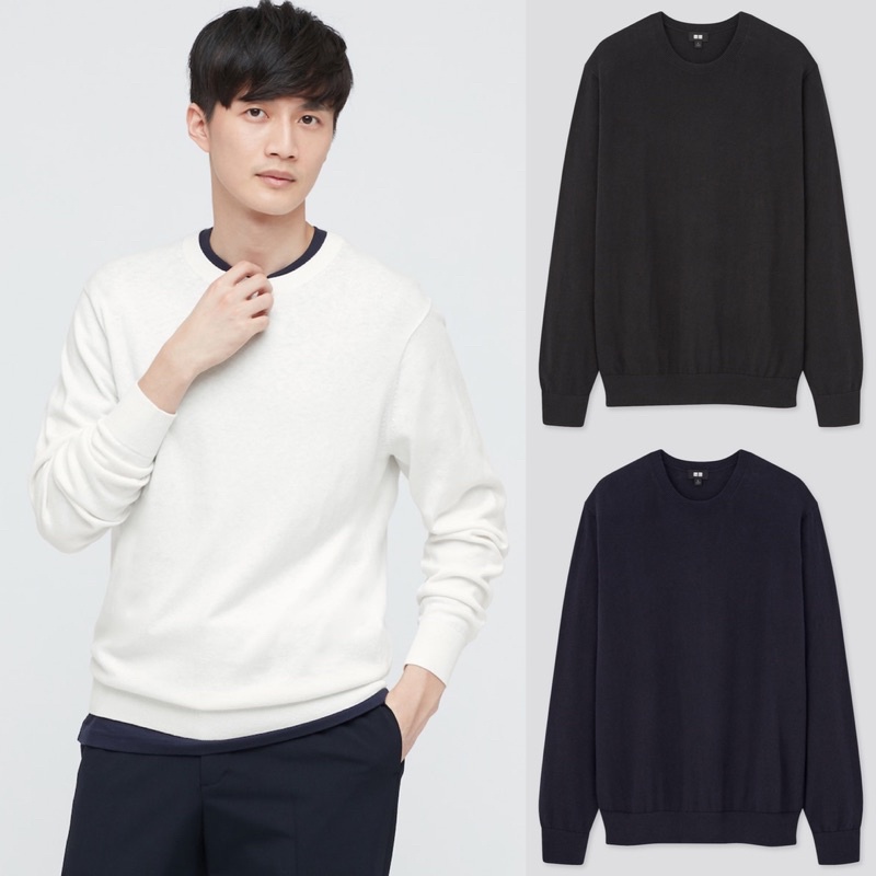 Áo len nam cổ tròn thời trang dòng Merino cotton của Uniqlo