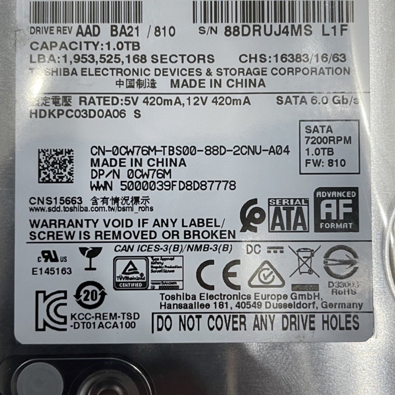 Ổ Cứng HDD Toshiba 1TB  3.5 inch SATA 3 7200 Prm
