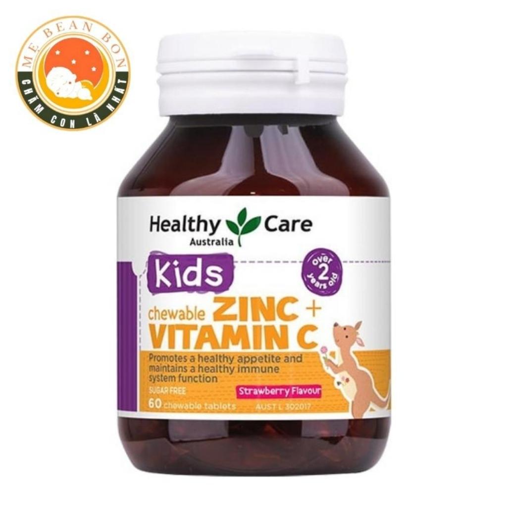Viên nhai kẽm Healthy Care Zinc Vitamin C kẽm cho bé 60 viên từ 2 tuổi giúp bé tăng đề kháng hỗ trợ cho bé biếng ăn