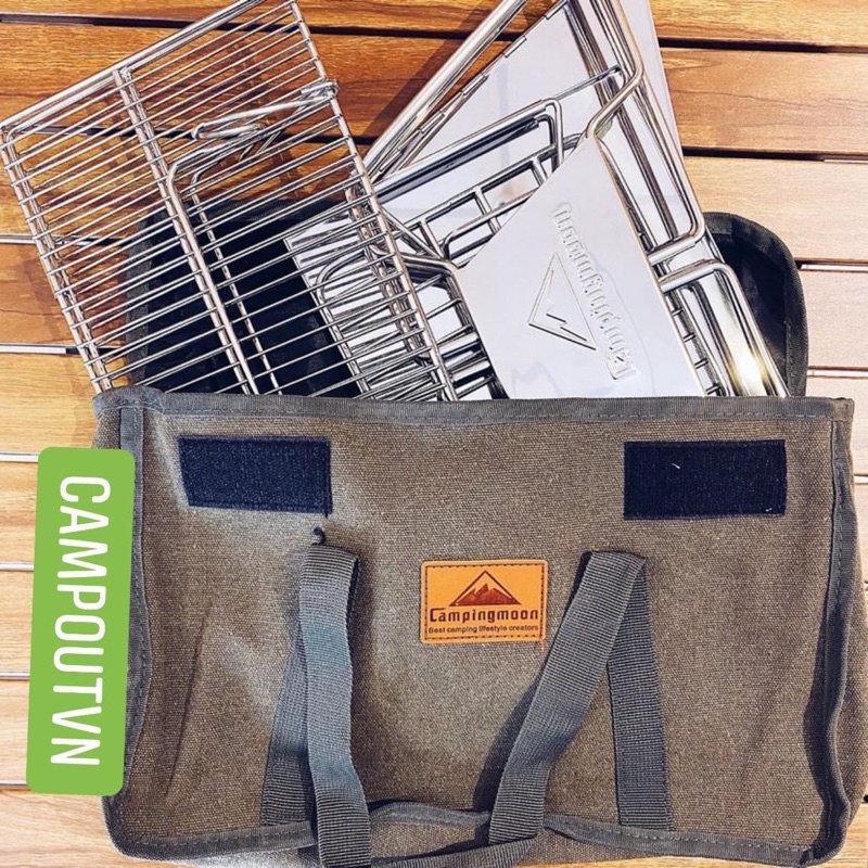 Bếp nướng cắm trại campingmoon campoutvn bếp campingmoon mt2 cắm trại du lịch bếp than nướng inox A249