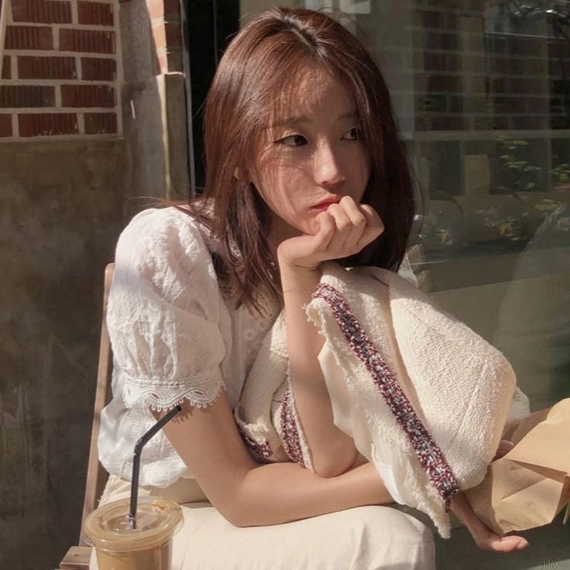 Áo Kiểu Tay Ngắn Cổ Chữ V Phong Cách Hàn Quốc Dành Cho Nữ