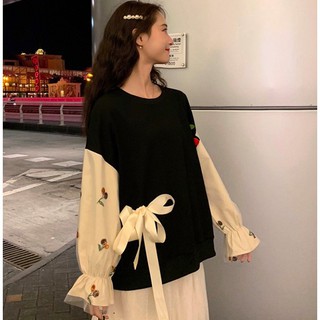 Áo nỉ thắt nơ cherry chân váy bồng bềnh