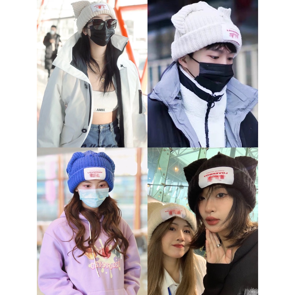 Mũ len trùm đầu giữ ấm thiết kế tai động vật dễ thương thời trang thu đông phong cách Âu Mỹ