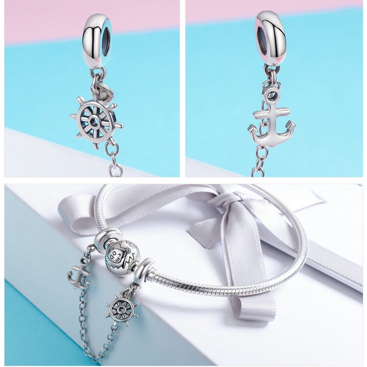 Hạt charm Bamoer hình mỏ neo và bánh lái phối xích phong cách sáng tạo